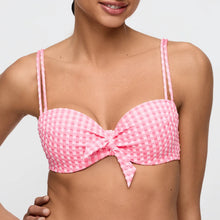 Load image into Gallery viewer, Woman wearing a pink checkered bikini top against a white background