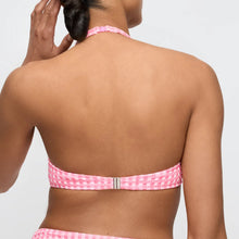 Load image into Gallery viewer, Person wearing a pink checkered bikini top on a plain background