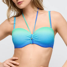 Load image into Gallery viewer, Woman wearing a blue and green gradient bikini top on a light gray background
