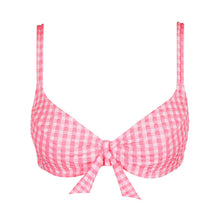 Load image into Gallery viewer, Pink and white checkered bikini top on a white background