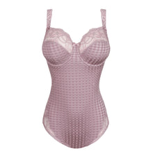 Load image into Gallery viewer, Pink checkered bodysuit with lace details on a white background