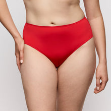 Load image into Gallery viewer, Red high-waisted bikini bottom on a plain background