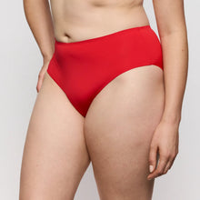 Load image into Gallery viewer, Red high-waisted bikini bottom on a neutral background
