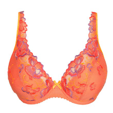 Load image into Gallery viewer, Orange bra with floral lace details on a white background