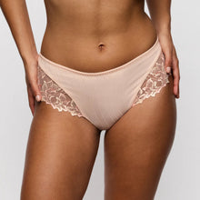 Load image into Gallery viewer, Beige lace-trimmed underwear on a neutral background