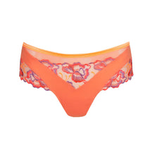 Load image into Gallery viewer, Orange lace-trimmed underwear on a white background