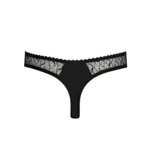 Load image into Gallery viewer, Black lace thong on a white background