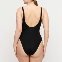 Load image into Gallery viewer, Black swimsuit worn by a person on a plain background