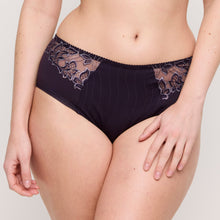 Load image into Gallery viewer, Amethyst underwear with lace trim worn by a person on a plain background