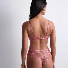 Load image into Gallery viewer, Image of the back of the Aubade Crazy in Love single wire triangle bra and matching high-wasted luxury g/string.