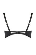 Load image into Gallery viewer, A very sensual Half-Cup Bra. It is in Black Satin with a light form for shape and support. Underwired with a double hooks on the back strap. The shoulder straps are adjustable for the perfect fit.
Made in France.
Machine washable.