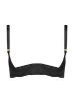Load image into Gallery viewer, A very sensual Half-Cup Bra. It is in Black Satin with a light form for shape and support. Underwired with a double hooks on the back strap. The shoulder straps are adjustable for the perfect fit.
Made in France.
Machine washable.