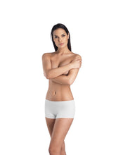 Load image into Gallery viewer, 100% mercerized pure cotton boy shorts, incredibly soft against the skin with no side seams. White.
