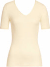 Load image into Gallery viewer, Fine knitted 100% silk short sleeve t/shirt style vest with a satin trim on the V neck.