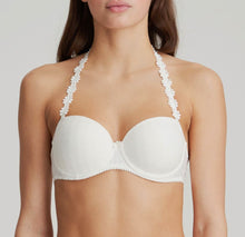 Load image into Gallery viewer, Smooth formed cup underwire balconnet bra with daisy strap detail. This underwire bra may be converted to a halter strap. This bra has the added advantage that it may be used as a halter or crossed over at the back. Fabric Content: Polyester: 53%, Polyamide: 39%, Elastane: 8%