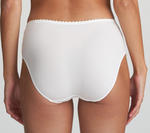 Load image into Gallery viewer, This is the classic Marie Jo full brief. The fine lace embroidery runs over the hips and really brings out the elegant line. With no visible lines, it covers part of the tummy plus full coverage at the back to create a stylish yet comfortable brief. Fabric content: Polyamide: 76%, Polyester: 10%, Elastane: 11%, Polyester 7% Cotton: 7% Ivory.