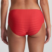 Load image into Gallery viewer, These are a full brief with a wide hip detail and are worn higher on the waist but also cover the bottom completely. They are totally opaque, but with the characteristic An Avero daisy on the waist completes the picture! Fabric Content: Polyamide: 79%, Elastane: 17%, Cotton: 4%. Scarlet.