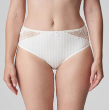 Load image into Gallery viewer, These full briefs come higher than the Rio briefs and are an incredibly comfortable fit. A very elegant way to cover the tummy. The lace detail adds to this elegant piece of lingerie. Fabric Content: Polyamide: 72%, Elastane: 23%, Cotton: 5%. Ivory.