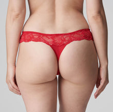 Load image into Gallery viewer, This G/String leaves the bottom uncovered and makes the leg appear longer. Sexy yet discreet, with a super lacy look. Non bulky under clothing. Fabric content: Polyamide: 73%, Elastane:19%, Cotton: 8%. Scarlet.