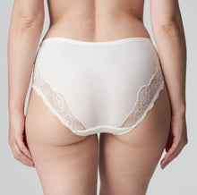 Load image into Gallery viewer, These full briefs come higher than the Rio briefs and are an incredibly comfortable fit. A very elegant way to cover the tummy. The lace detail adds to this elegant piece of lingerie. Fabric Content: Polyamide: 72%, Elastane: 23%, Cotton: 5%. Ivory.