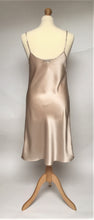 Load image into Gallery viewer, 100% pure satin silk nightslip. Adjustable straps, cut on the bias for movement. Knee length.