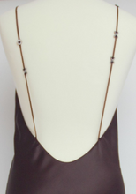 Load image into Gallery viewer, Full length pure Silk nightgown. This nightdress is low cut with a diamonté feature to the front.The back is wonderfully scooped that runs to the waist. The straps also have a diamonté detail.