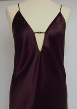Load image into Gallery viewer, Full length pure Silk nightgown. This nightdress is low cut with a diamonté feature to the front.The back is wonderfully scooped that runs to the waist. The straps also have a diamonté detail.
