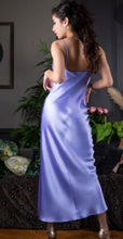 Load image into Gallery viewer, Made in France, a beautiful nightgown made from 100% silk satin. Full length with heavily appliquéd Chantilly lace detail on the bodice. The straps have an adjustment for creating the perfect fit. Luxurious, elegant nightwear.