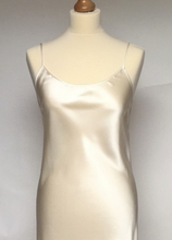 Load image into Gallery viewer, 100% pure satin silk nightslip. Adjustable straps, cut on the bias for movement. Knee length.