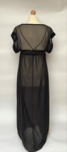 Load image into Gallery viewer, Edwardian style silk chiffon vintage nightdress. The gown is full length. It has an embroidered bodice with two delicate straps. There is an overlay of silk chiffon on the top part of the gown, with a wide silk satin elasticated band under the bust for shape and comfort. There is a side slit on the full-length skirt for ease of movement.