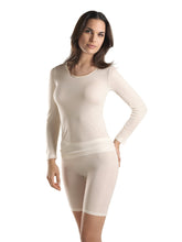 Load image into Gallery viewer, Fine knitted 100% silk long sleeve Vest with a satin trim on the round neck.