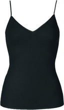 Load image into Gallery viewer, Fine knitted 100% silk spaghetti strap vest with a satin trim on the gently V neckline.