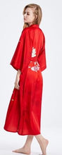Load image into Gallery viewer, 100% Pure Silk Kimono. Digitally printed with a traditional Japanese Cherry Blossom pattern. Wide sleeves, oblique pockets on each side, belted at the waist and with a hanging hook at the collar. French seams throughout.