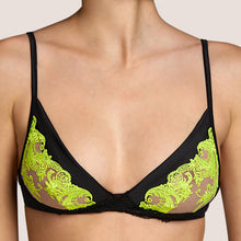 Load image into Gallery viewer, Beautiful full cup all lace non-wire bra. The embroidered tulle cups gently plunge to a décolleté silk finish. The band underneath the wired cup is decorated with lace giving an extra structure and creating an embellished look.