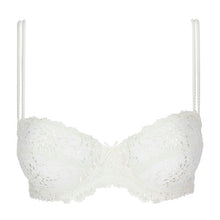 Load image into Gallery viewer, An all lace balconnet bra with a horizontal seam. Delicate double straps offer a light but structured support. Richly embroidered cups with full coverage. Classic lace bra for a classic balconnet look. Fabric content: Polyamide: 45%, Polyester: 35%, Elastane: 20%. Ivory.