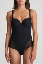 Load image into Gallery viewer, This body is ultra feminine. It has a beautiful lace back detail, yet is properly supportive on the bust, complete with a formed cup. It offers all the comfort and shaping required, but with a sexy flair! The fine lace embroidery adorns the upper edge of the cup, which ensures the bra hugs the skin. This body creates a streamlined figure with no visible lines under your clothes. Fabric content: Polyamide: 56%, Polyester: 32%, Elastane: 11%, Cotton: 1%. Black