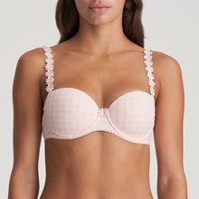 Load image into Gallery viewer, Smooth formed cup underwire balconnet bra with daisy strap detail. This underwire bra may be converted to a halter strap. This bra has the added advantage that it may be used as a halter or crossed over at the back. Fabric Content: Polyester: 53%, Polyamide: 39%, Elastane: 8%