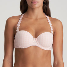 Load image into Gallery viewer, Smooth formed cup underwire balconnet bra with daisy strap detail. This underwire bra may be converted to a halter strap. This bra has the added advantage that it may be used as a halter or crossed over at the back. Fabric Content: Polyester: 53%, Polyamide: 39%, Elastane: 8%