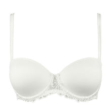Load image into Gallery viewer, Jane formed and seamless cupped bra with the seductive balconnet neckline. Smooth opaque cups with floral lace trim. The wider wire ensures optimal comfort. Lifts the bust, creating a natural image. Perfect for multiple necklines. B to F cup. Fabric content: Polyamide: 66%, Polyester: 26%, Elastane: 8%. Ivory.