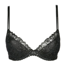 Load image into Gallery viewer, BEST SELLER! An all-lace plunge bra with removable pads. This gorgeously shaped bra adds cleavage to any bust size. The double delicate straps give extra support without bulk. The removable pads allow the wearer to adjust the uplift. This bra lifts and centres the bust to give the ultimate cleavage. Fabric content: Polyamide: 54%, Polyester: 32%, Elastane: 14%. Black.