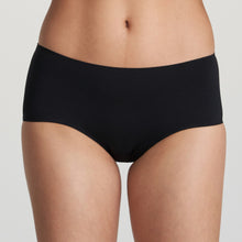 Load image into Gallery viewer, Super smooth, super light Shorts without visible seams or stitching. The soft microfibre fits snugly over the bum and offers light control. A fine glossy border on the waistband adds a luxurious touch. No label on the inside and with a soft cotton gusset. These shorts are worn on the hip but offer full coverage on the bottom. Fabric Content: Polyamide: 81%, Elastane:15%, Cotton: 4%. BLACK.