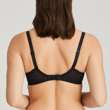 Load image into Gallery viewer, Black. This Tulip Shape underwire bra is feminine, comfortable, and super-luxurious. The tonal colour creates an edgy tattoo effect. The removable extra straps accentuate your feminine cleavage. Looks wonderful under a V-neck top or dress. The embroidered lace is both soft and supple. A perfect is 3 panelled and fully supportive Balconnet bra, suitable for any occasion. Fabric: Polyamide: 61%, Polyester: 24%, Elastane:15%