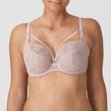 Load image into Gallery viewer, Bois de Rose. This Tulip Shape underwire bra is feminine, comfortable, and super-luxurious. The tonal colour creates an edgy tattoo effect. The removable extra straps accentuate your feminine cleavage. Looks wonderful under a V-neck top or dress. The embroidered lace is both soft and supple. A perfect is 3 panelled and fully supportive Balconnet bra, suitable for any occasion. Fabric: Polyamide: 61%, Polyester: 24%, Elastane:15%