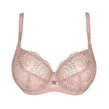Load image into Gallery viewer, Bois de Rose. This Tulip Shape underwire bra is feminine, comfortable, and super-luxurious. The tonal colour creates an edgy tattoo effect. The removable extra straps accentuate your feminine cleavage. Looks wonderful under a V-neck top or dress. The embroidered lace is both soft and supple. A perfect is 3 panelled and fully supportive Balconnet bra, suitable for any occasion. Fabric: Polyamide: 61%, Polyester: 24%, Elastane:15%