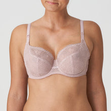 Load image into Gallery viewer, Bois de Rose. This Tulip Shape underwire bra is feminine, comfortable, and super-luxurious. The tonal colour creates an edgy tattoo effect. The removable extra straps accentuate your feminine cleavage. Looks wonderful under a V-neck top or dress. The embroidered lace is both soft and supple. A perfect is 3 panelled and fully supportive Balconnet bra, suitable for any occasion. Fabric: Polyamide: 61%, Polyester: 24%, Elastane:15%