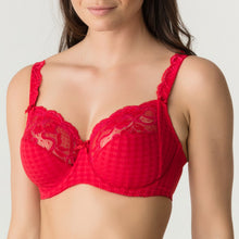 Load image into Gallery viewer, The Madison series is a keeper for many fans. No surprise, because this is very much a youthful, elegant series, thanks to the combination of checks and lace.This bra’s sublime fit has long been acclaimed. The cups are sewn from three sections to support, centre and lift the bust optimally. It not only makes you look slimmer, it’s exceptionally comfortable too! Scarlet.
