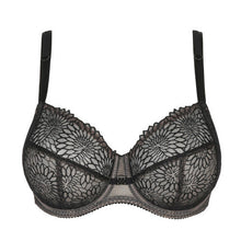 Load image into Gallery viewer, Black. This underwire bra is feminine, comfortable, and super-luxurious. The tonal colour creates an edgy tattoo effect. The removable extra straps accentuate your feminine cleavage. Looks wonderful under a V-neck top or dress. The embroidered lace is both soft and supple. The bra is 3 panelled and fully supportive. Fabric: Polyamide: 60%, Polyester: 25%, Elastane:15%