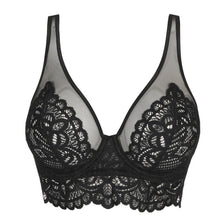 Load image into Gallery viewer, This is a beautiful lace and mesh Bustier style triangle underwire bra. There is full support in the underwire bra. Looks wonderful, feels wonderfully, totally supportive, totally feminine. Fabric: Polyamide: 69%, Elastane:19%, Polyester:12%