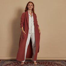 Load image into Gallery viewer, Sienna Soft full length fleece dressing gown. Matching toned satin finish on cuffs and belt. Two patch pockets. The belt at the waist puts the final touch to this light elegant and cosy robe. Composition 70% Polyester, 30% Viscose.