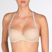 Load image into Gallery viewer, Smooth formed cup underwire balconnet bra with daisy strap detail. This underwire bra may be converted to a halter strap. This bra has the added advantage that it may be used as a halter or crossed over at the back. Fabric Content: Polyester: 53%, Polyamide: 39%, Elastane: 8%